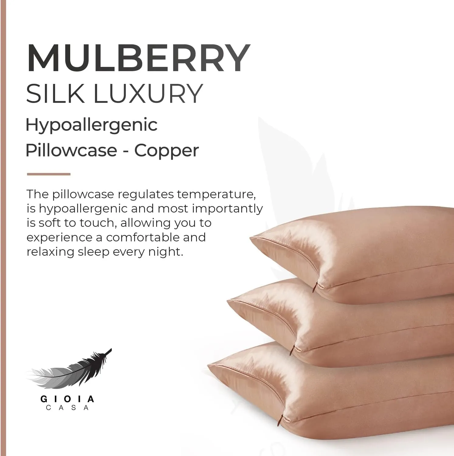 100% Mulberry Silk Pillowcase, Anti-Wrinkle, Hypoallergenic - Gioia Casa