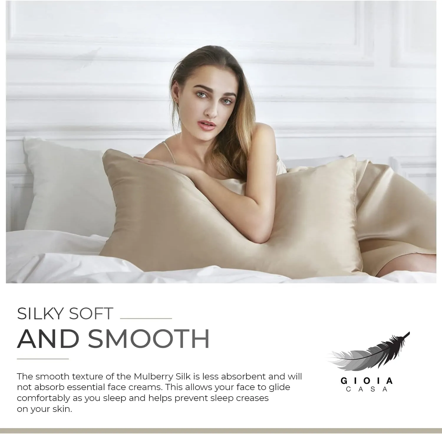 100% Pure Mulberry Silk Pillowcase, Anti-Wrinkle, Hypoallergenic - Gioia Casa