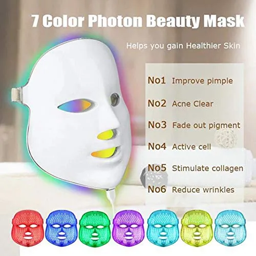 7 Color Facial Mask | Photon Face Skin Care System | Healthy Smooth Skin Rejuvenation | Anti-Aging, Tightening, Toning, Wrinkle Acne Treatment | Collagen Restoring & Whitening Device