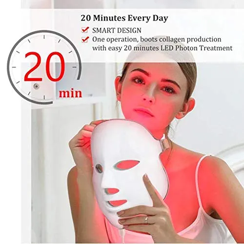 7 Color Facial Mask | Photon Face Skin Care System | Healthy Smooth Skin Rejuvenation | Anti-Aging, Tightening, Toning, Wrinkle Acne Treatment | Collagen Restoring & Whitening Device