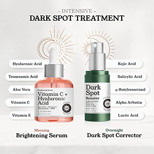 AM/PM Dark Spot Corrector Treatment - Overnight Kojic Acid Dark Spot Remover for Face /Body   AM Vitamin C Hyaluronic Acid Retinol Serum for Face, Tranexamic Acid Age Spot Acne Scar Treatment for Face