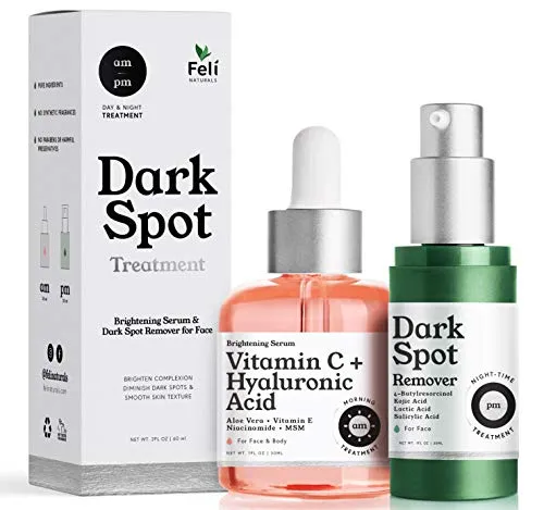 AM/PM Dark Spot Corrector Treatment - Overnight Kojic Acid Dark Spot Remover for Face /Body   AM Vitamin C Hyaluronic Acid Retinol Serum for Face, Tranexamic Acid Age Spot Acne Scar Treatment for Face