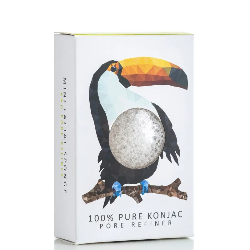 Konjac Sponge Mini Pore Refiner Rainforest Toucan 100% Pure White