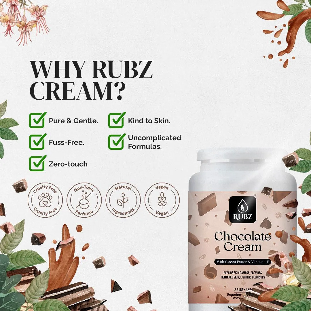 Rubz Chocolate Cream 5Kg with 200gm Refillable jar | Deep Moisturizing with Instant Hydration | Non-Greasy Cream with Vitamin E & Jojoba Oil | Best for Hotel,Spa,Salon,Family