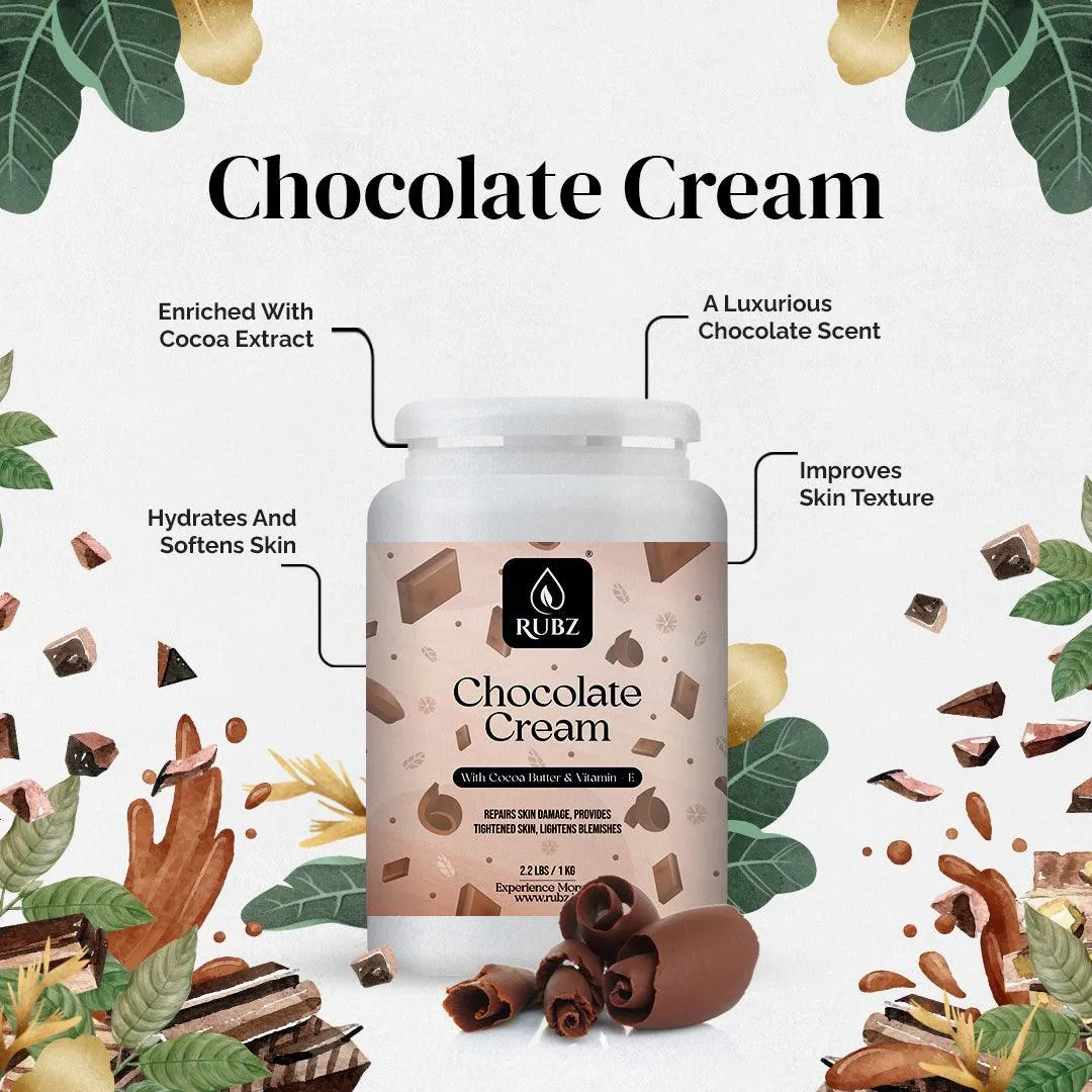 Rubz Chocolate Cream 5Kg with 200gm Refillable jar | Deep Moisturizing with Instant Hydration | Non-Greasy Cream with Vitamin E & Jojoba Oil | Best for Hotel,Spa,Salon,Family